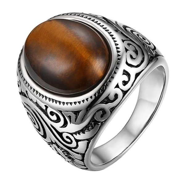 FERNANDO STYLE Tiger Eye Stainless Steel Ring - Picture 2 of 3